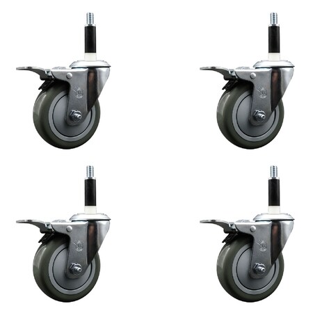 Service Caster 4'' Gray Poly Swivel 7/8'' Expanding Stem Caster Set Total Lock Brake, 4PK SCC-EXTTL20S414-PPUB-78-4